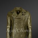 New Super stylish real leather winter biker jacket with lapel collar view