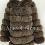 Quilt illusion real fox fur winter vest with protective hood for women