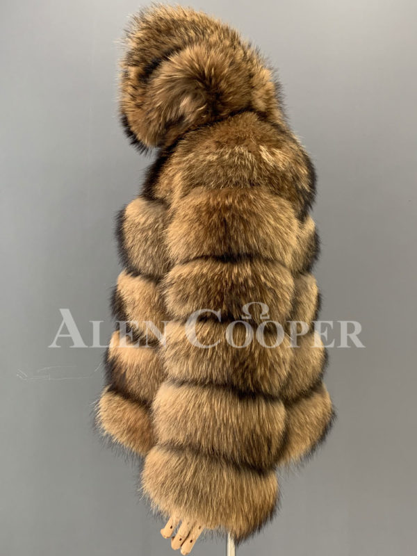 Real raccoon fur sable winter vest for women back side view side view