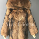 Real raccoon fur winter outerwear with stylish hood for women