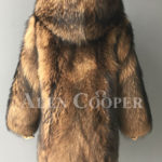 Real raccoon fur winter outerwear with stylish hood for women backside view