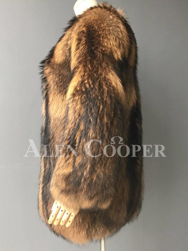 Stylish n floppy real raccoon fur winter outerwear for women side view