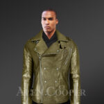 Super stylish real leather winter biker jacket with lapel collar with Model new