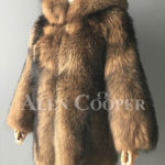 Women Real raccoon fur winter outerwear with stylish hood side view