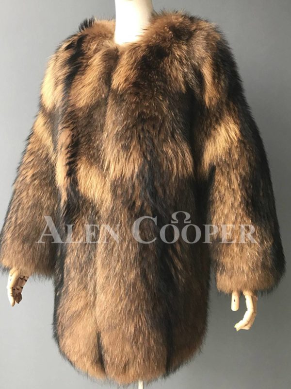 Women Stylish n floppy real raccoon fur winter outerwear