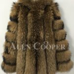 Women real and perfect raccoon fur winter vest with hood