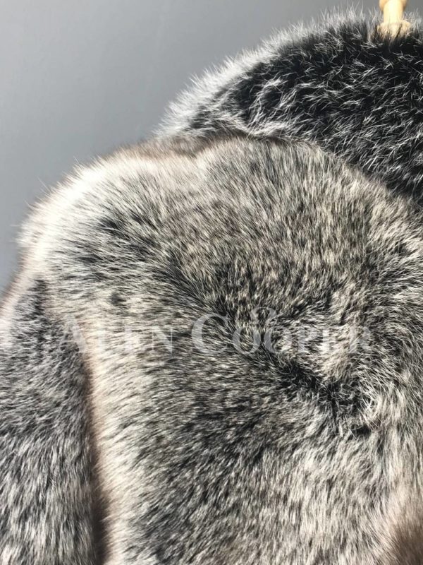 Women’s soft and incredible fox fur winter outerwear close back side view