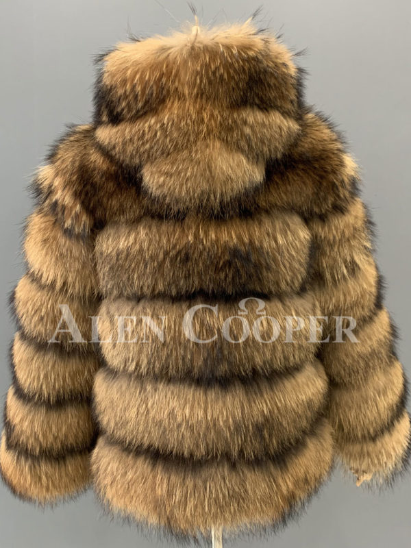 women Real raccoon fur sable winter vest for back side view