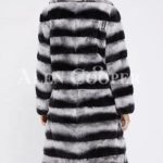 Bi-color long real fur warm winter coat for women back side view