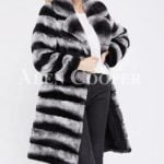 Bi-color long real fur warm winter coat for women side view