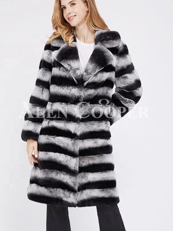 Bi-color long real fur warm winter coat for women's