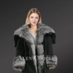 Black shell silver fur hooded warm winter parka for women new