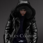 Heavy duty super warm and comfortable double face sheepskin Biker jacket with real fur trim hood in black new views