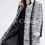 Highly fashionable and luxury long warm winter real fur coat for women side view