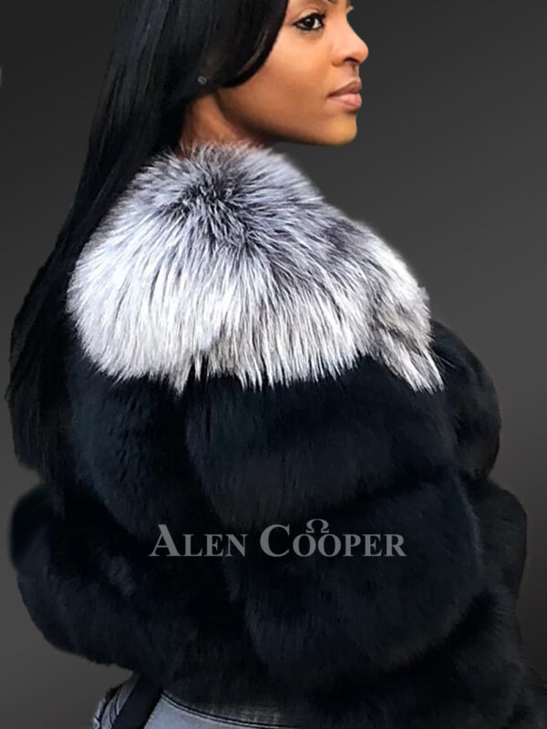 Iconic real fox fur bi-color warm winter outerwear for women new side view