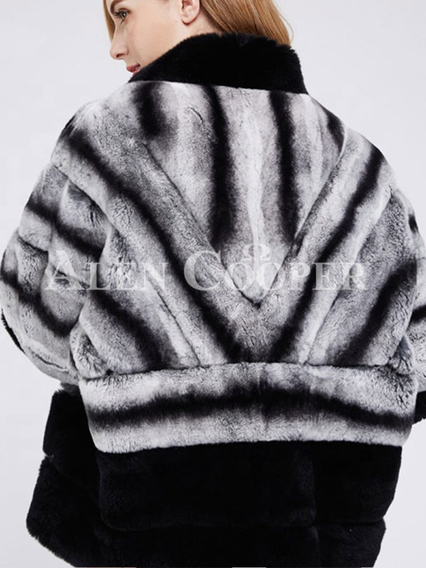 Korean styled bi-color real fur winter vest for women back side view