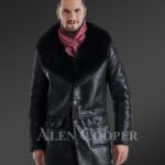Long and stylish classic cut merino lamb fur lined leather coat for men New