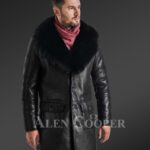 Long and stylish classic cut merino lamb fur lined leather coat for men New side view