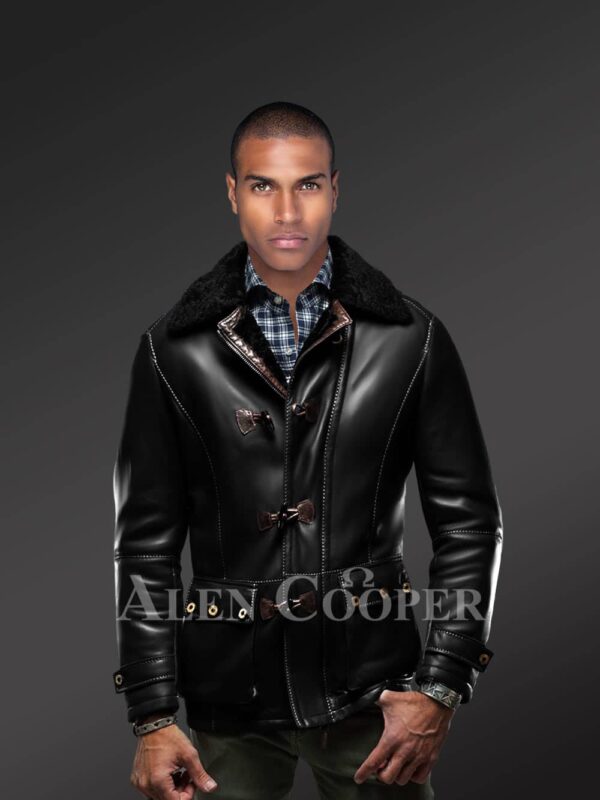Men’s iconic incredibly warm and stylish mid-length shearling winter coat Black