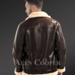 Mens solid stylish mid length sheepskin coat with merino fur inner lining new views
