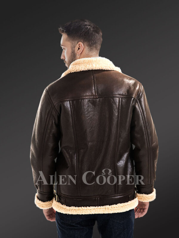 Mens solid stylish mid length sheepskin coat with merino fur inner lining new views