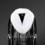 Men’s stylish and sturdy black real leather jacket with white fox fur collar new