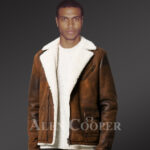 Mens vintage double face shearling super warm solid coat new