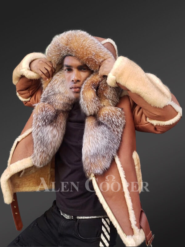 Men’s New super stylish double face real fur hooded winter coat views