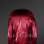 Men’s Super Stylish Real Leather Wine Jacket With Wine Fox Fur Collar new Back side views
