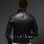 Men’s heavy duty super warm shearling aviator jacket with stylish turn down collar new back side view