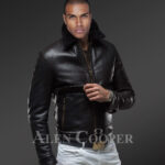 Men’s heavy duty super warm shearling aviator jacket with stylish turn down collar new view