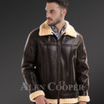 Men’s solid stylish mid length sheepskin coat with merino fur inner lining new view