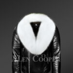 Men’s stunning black real leather jacket with white fox fur collar new