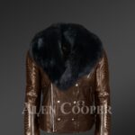 Men’s super smooth and warm real leather winter biker jacket with black fox fur collar New