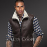 Men’s super warm stylish and solid double face shearling vest in brown new
