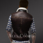 Men’s super warm stylish and solid double face shearling vest in brown new back