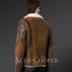 Men’s vintage double face shearling super warm solid coat new back side view