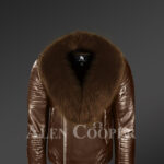 Men’s warm and stylish coffee real leather biker jacket with coffee fur collar new