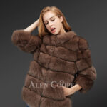 Mid-length real fur luxury winter coat with detachable fur hood for womens new view