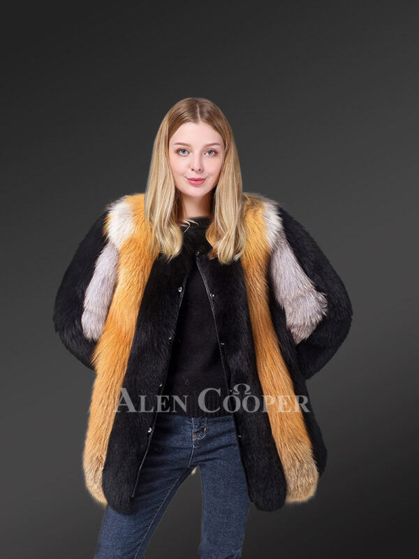 Mid-length straight real fox fur warm winter coat for women new