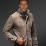 New Men’s genuine lamb shearling vintage mid length jacket with tonal leather trim views