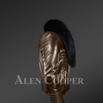 New Men’s iconic and comfy leather biker jacket with black real fox fur collar side view