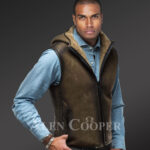 New Men’s short and vintage feel double face shearling winter vest sideview