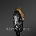 New Stunning real leather lapel collar biker jacket with raccoon fur collar for men side view