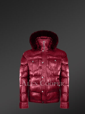 New Super stylish real leather quilted winter coat for men in Wine