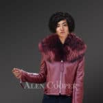 New Women’s mid-length big raccoon fur collar real sheepskin custom winter jacket in red