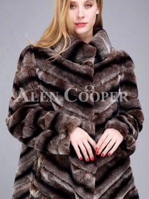 Over sized high neck real rabbit fur winter outerwear for women
