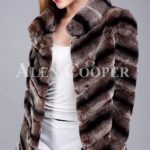Over sized high neck real rabbit fur winter outerwear for women coffee