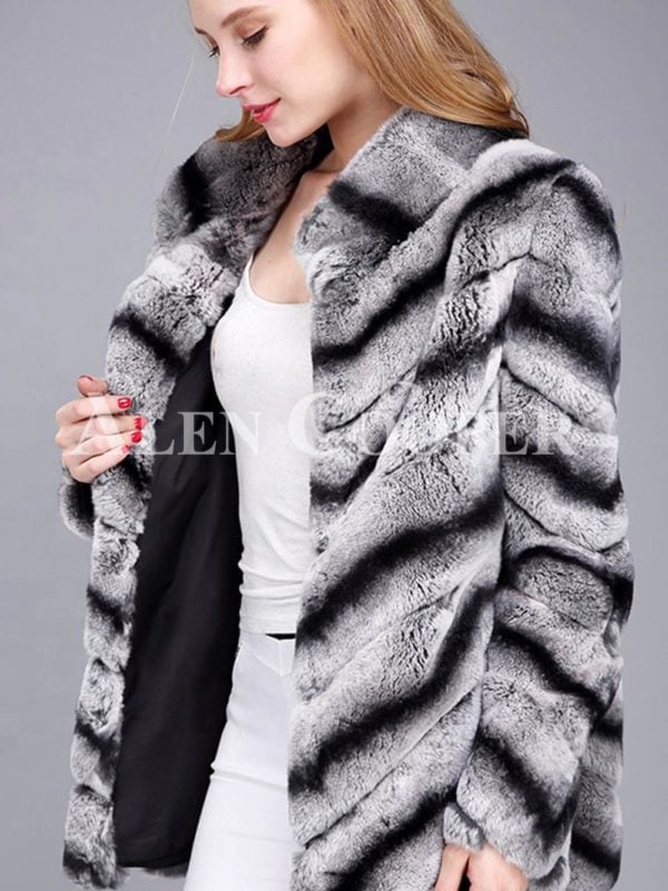 Over sized high neck real rabbit fur winter outerwear for women in grey