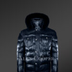 Real fur hood real leather winter coat for men in navy new